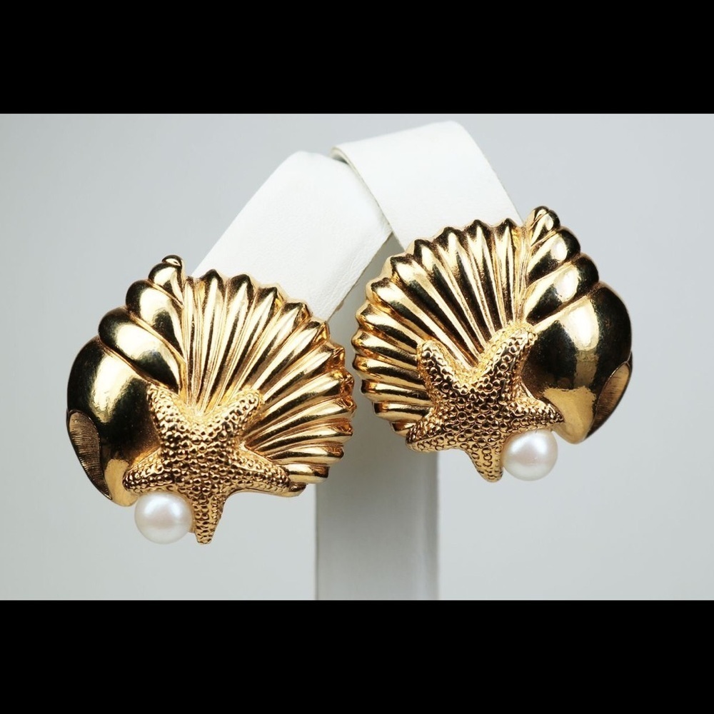 Sea Treasures Nautical Gold Pearl Earrings by Avon